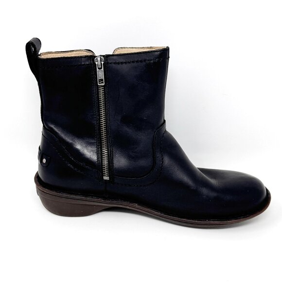 Ugg Womens Black Leather Neenah Side Zip Bootie Sherpa Lining  Size 9 - Picture 1 of 11